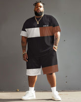 Colorblock Large Size Men's Short Sleeve T-shirt and Shorts Set